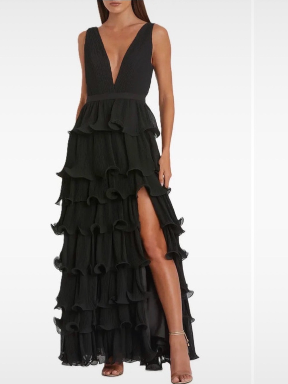 Mac Duggal Black Ruffled High-Low Evening Gown